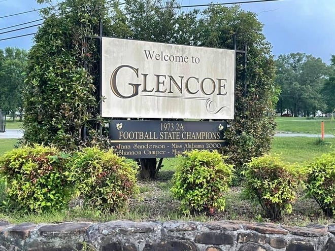 The sign welcoming drivers to Glencoe still celebrates the Glencoe 1973 state championship football team.