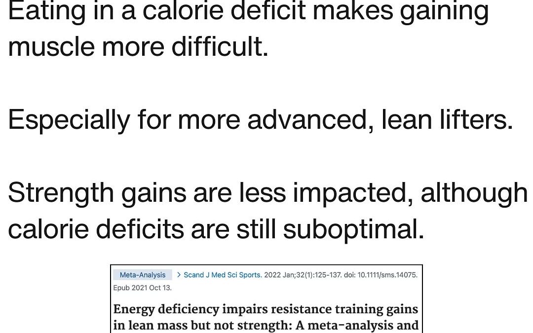 Eating in a calorie deficit makes gaining muscle and strength more difficult.⁣ ⁣ In fact, a 2021 meta-analysis and meta-…