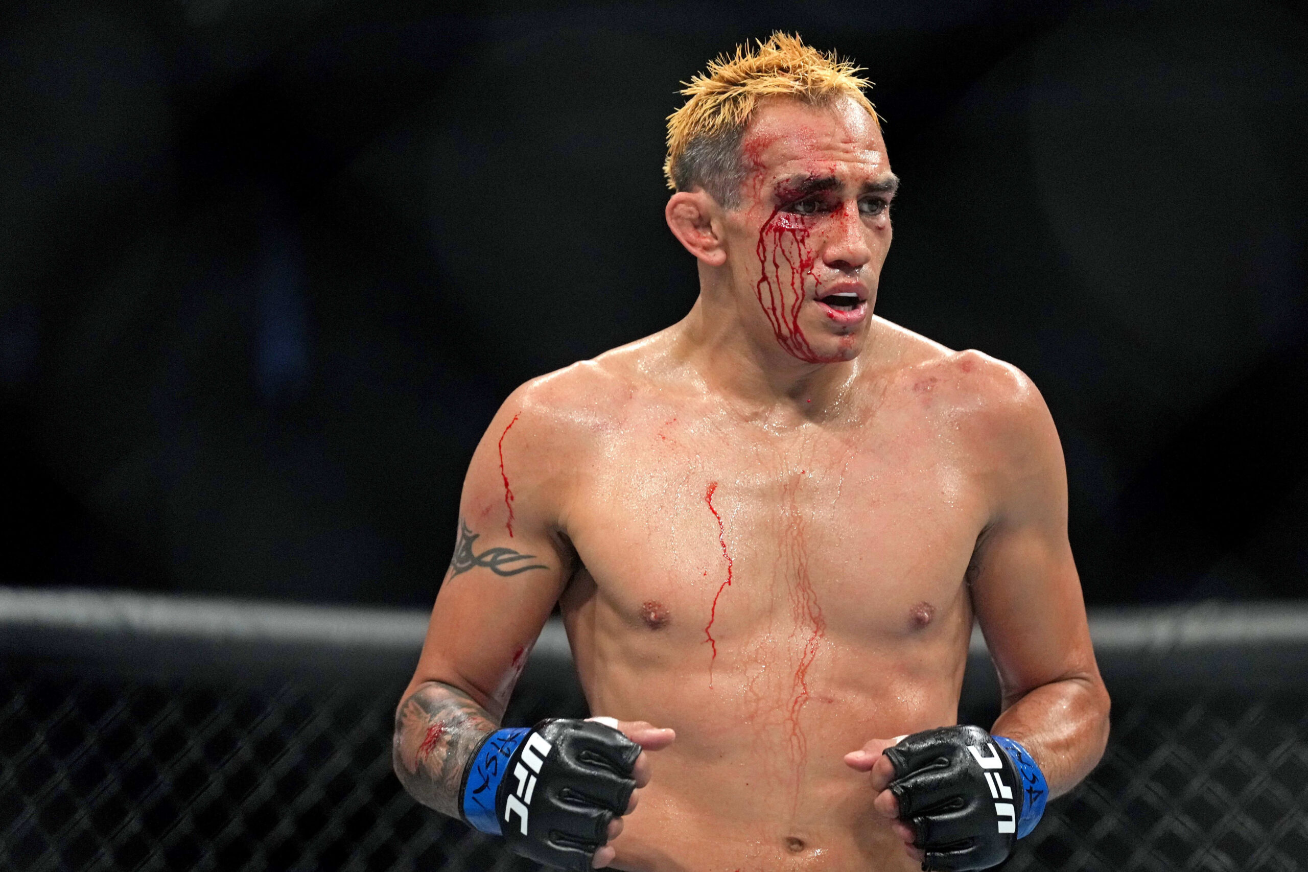 Tony Ferguson during his fight with Nate Diaz at UFC 279 at T-Mobile Arena.