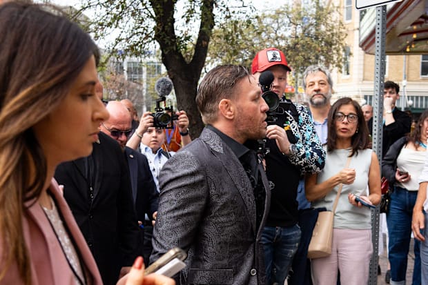 Conor McGregor arrives at the red carpet before the premiere of Road House at the Paramount Theatre in Austin, Texas.