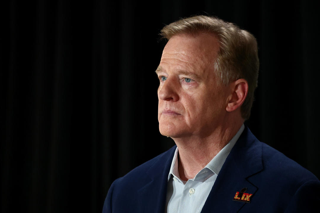 NEW ORLEANS, LOUISIANA - FEBRUARY 03: NFL Commissioner Roger Goodell looks on during a press conference ahead of the Super Bowl LIX at Caesars Superdome on February 03, 2025 in New Orleans, Louisiana. (Photo by Chris Graythen/Getty Images)