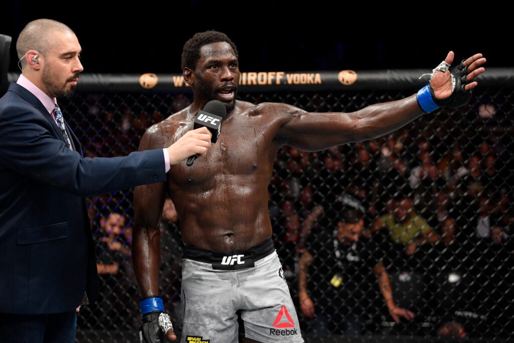 Jared Cannonier is interviewed after his TKO victory over Jack Hermansson of Sweden in their middleweight bout during the UFC Fight Night event at ...