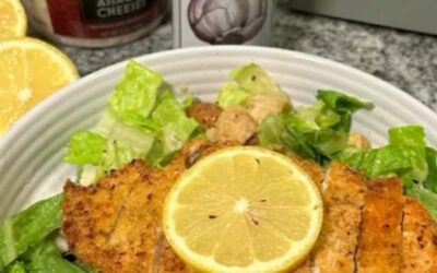 AIR FRYER CRISPY CHICKEN CAESAR ✨🍋 by @abbys.apron Ingredients: 2 boneless, skinless chicken breasts 1/2 cup panko brea…