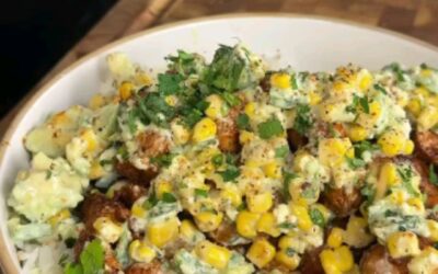 High Protein Street Corn Chicken Bowl 😍 by @ice.karimcooks (recipe 👇🏽) Macros per serving (1 cup rice per serving) (X…