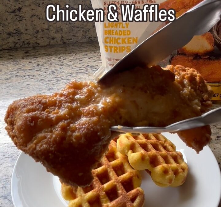 I made low carb chicken and waffles using @realgoodfoods lightly breaded chicken breast strips. Recipe: For the Chicken:…